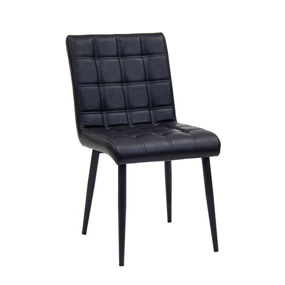 indoor metal chair with black vinyl back seat