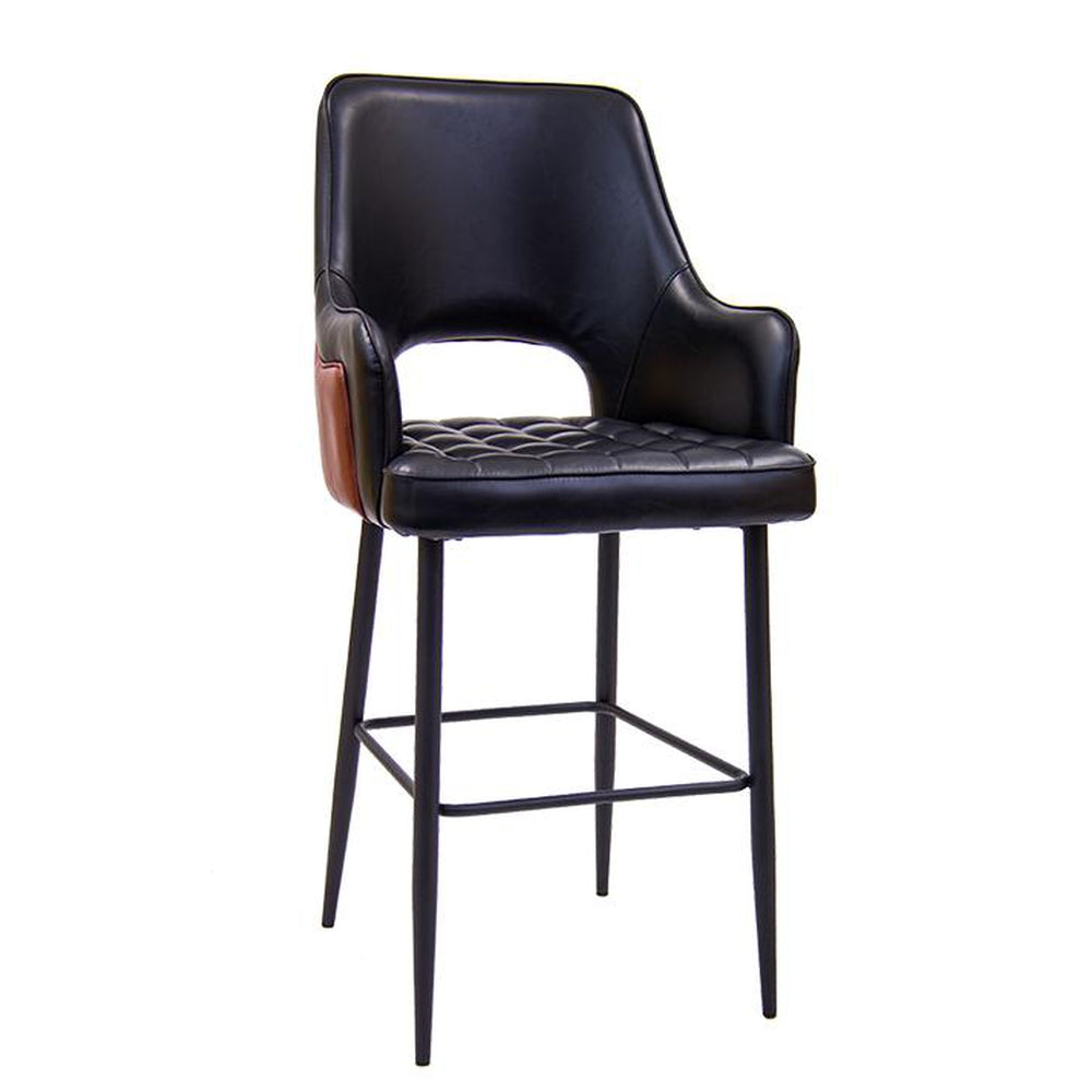 vintage black steel bar stool with vinyl seat