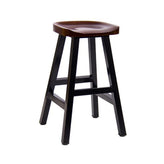 backless black metal bar stool with pinewood seat in walnut