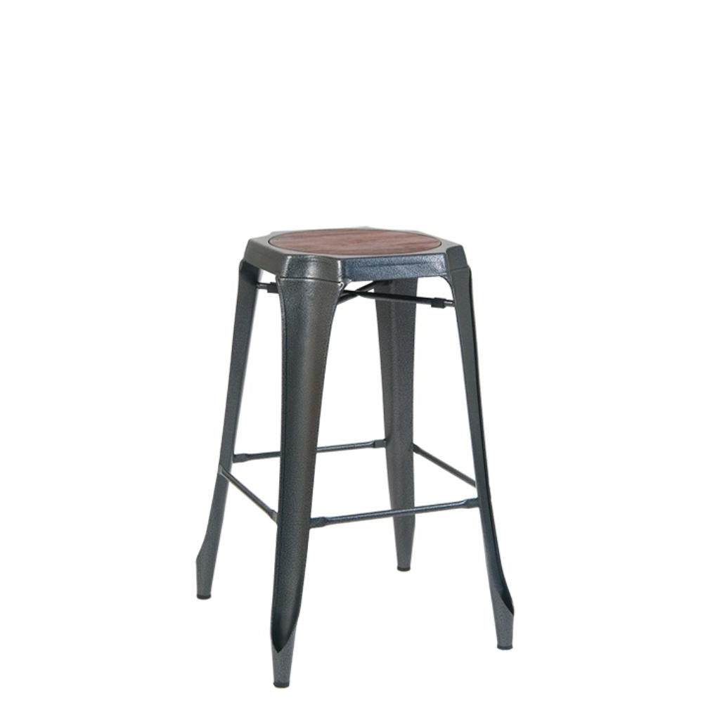 backless steel bar stool with elmwood seat