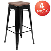 30 inch high metal indoor bar stool with wood seat stackable set of 4