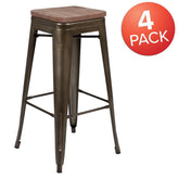 30 inch high metal indoor bar stool with wood seat stackable set of 4