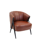 indoor metal lounge chair with extra thick brown vinyl seat and back