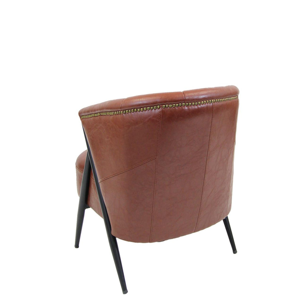 Indoor Metal Lounge Chair With Extra Thick Brown Vinyl Seat And Back