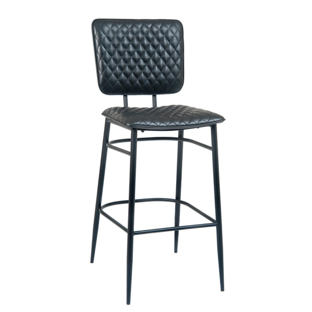 black steel bar stool with black vinyl back seat