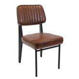 metal side chair with brown vinyl upholstery