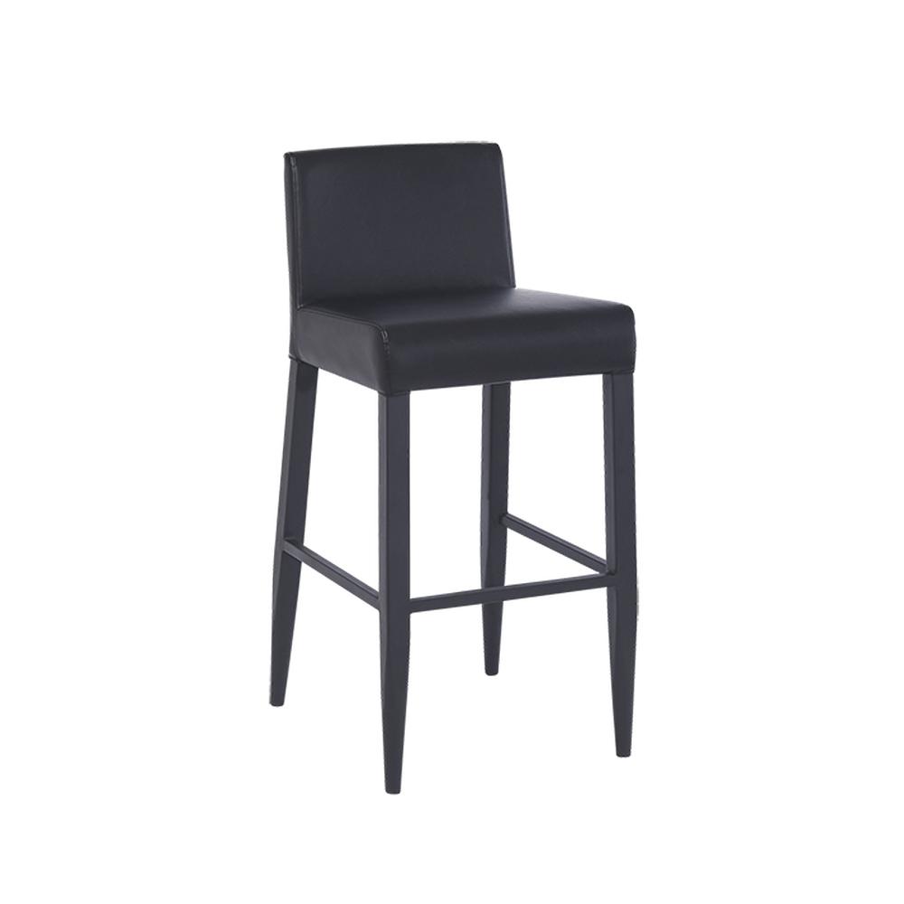 Black Metal Bar Stool with Black Upholstered High Back and Padded Seat