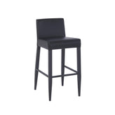 Black Metal Bar Stool with Black Upholstered High Back and Padded Seat