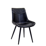 indoor black metal chair with black vinyl seat and back
