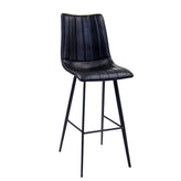 indoor black metal barstool with vinyl seat and back