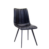 indoor black metal chair with vinyl seat and back