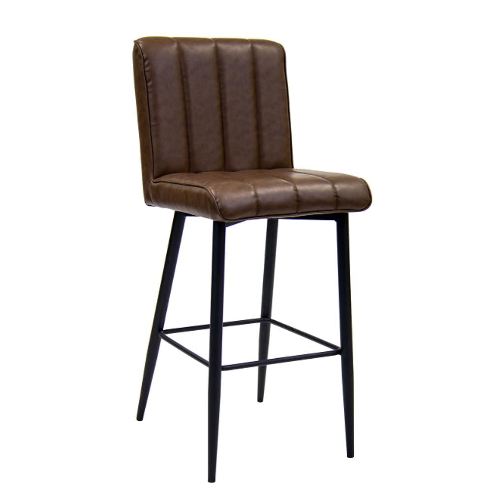 indoor metal barstool with brown vinyl seat and back