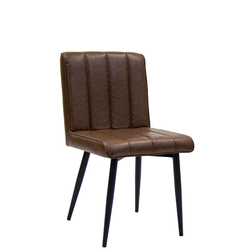 indoor metal chair with brown vinyl seat and back