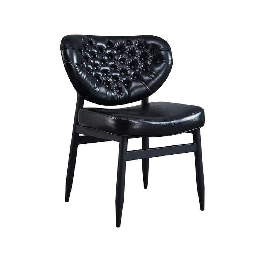 indoor metal chair black vinyl seat and button tufted back