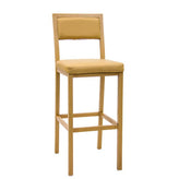 indoor metal bar stool in natural finish with natural vinyl seat and back