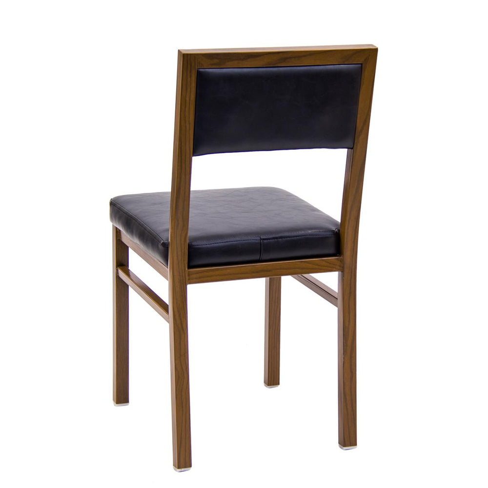 Indoor Metal Chair in Walnut Finish with Black Vinyl Seat & Back