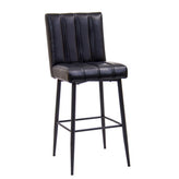 indoor metal bar stool with pleated black vinyl back seat