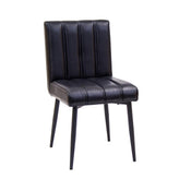 indoor metal chair with pleated black vinyl back seat