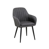black steel armchair with grey vinyl seat