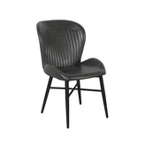 black steel chair with black vinyl seat vertical pattern back