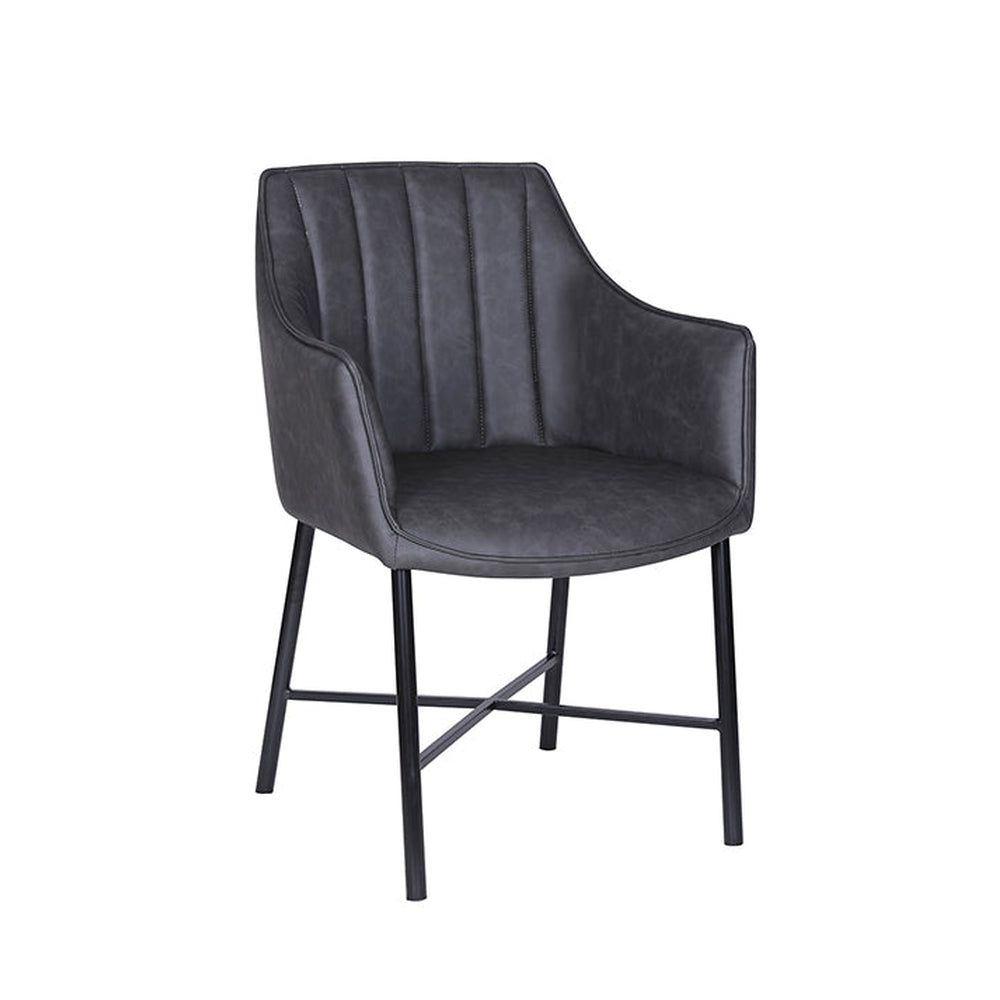 Black Steel Legs Armchair with Dark Gray Vinyl Seat & Stitched Back