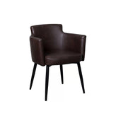 black steel armchair with dark brown vinyl seat