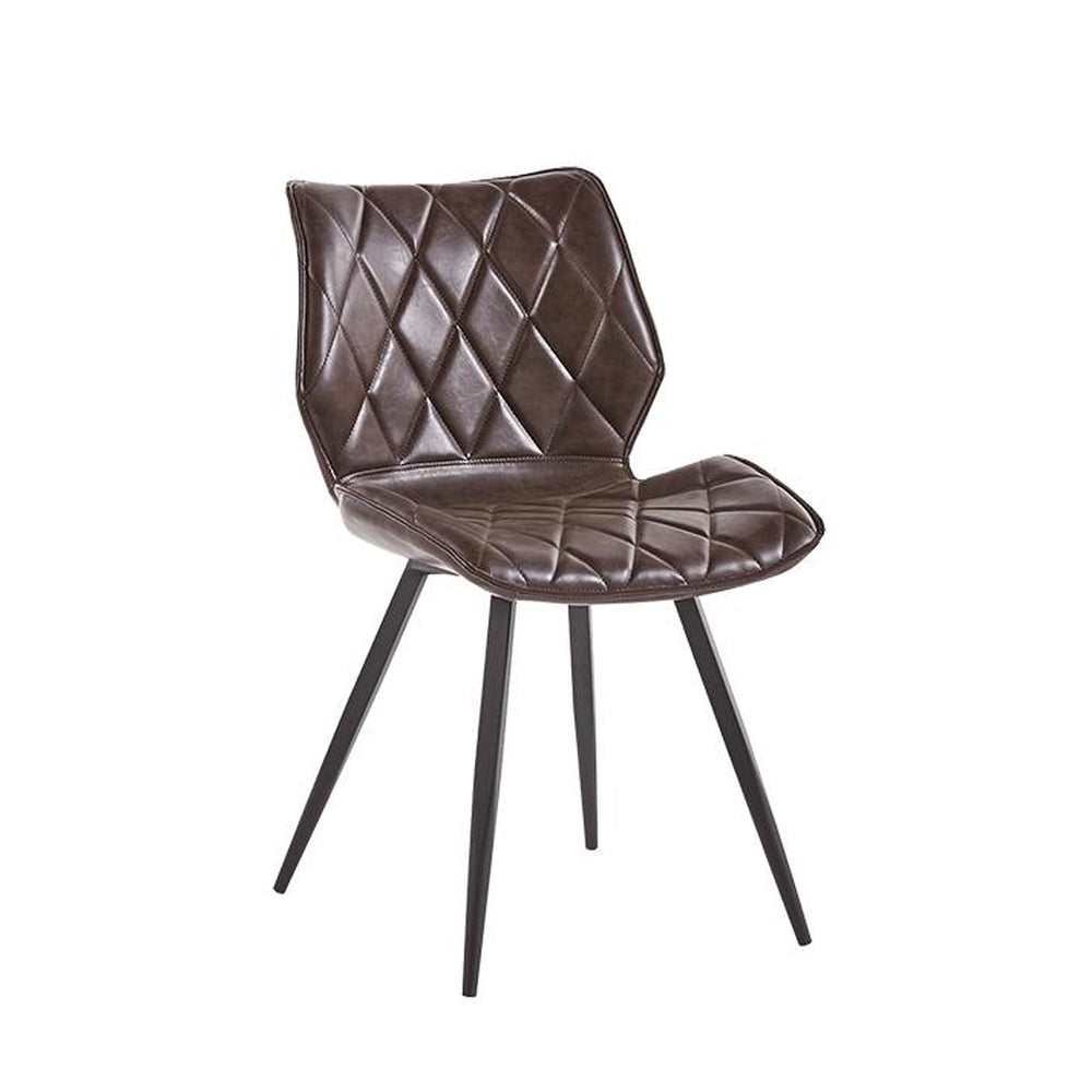 Metal Chair with Diamond Stitched Dark Brown Vinyl Seat