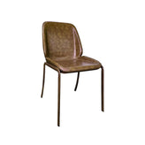 Wood Grain Steel Upholstered Brown Vinyl Chair