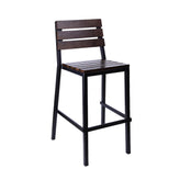 Metal Bar Stool with Slatted Ashwood Seat and Back in Walnut Stain