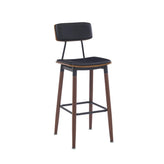 Wood Grain Steel Bar Stool with Black Upholstered Oval Back and Seat