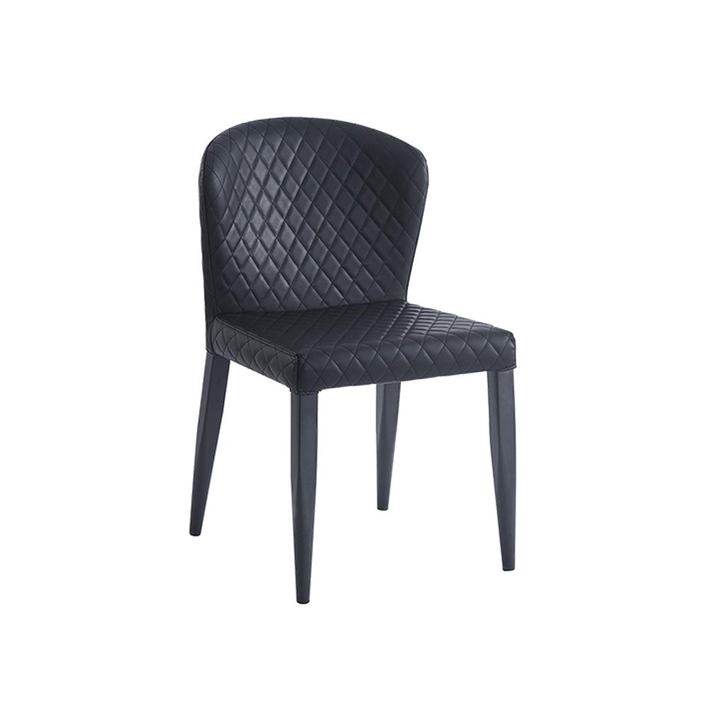 Diamond Pattern Stitched Metal Side Chair with Black Vinyl Seat
