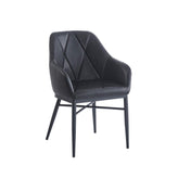 Large Diamond Pattern Stitched Metal Side Chair with Black Vinyl Seat