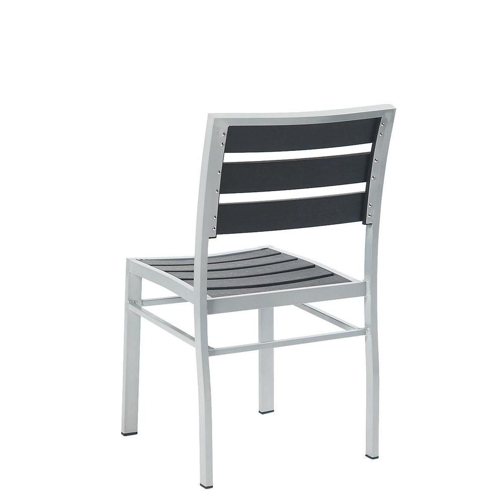 Armless Outdoor Aluminum Chair with Imitation Teak Slats in Black Color
