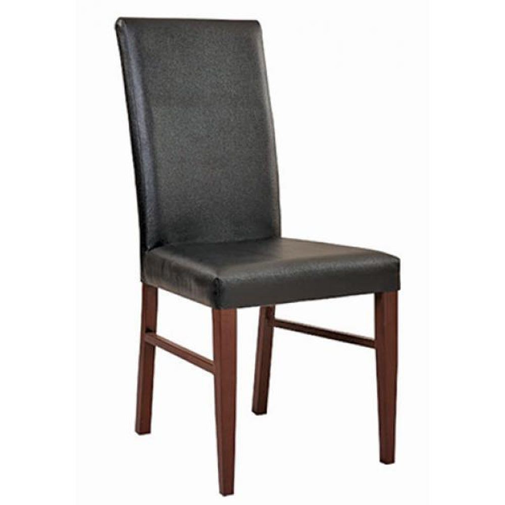 silhouette metal dining chair with walnut color frame and black vinyl 99
