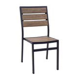 outdoor black aluminum chair with imitation teak slats seat and back