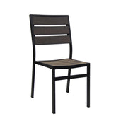 black aluminum chair with imitation teak slats seat and back