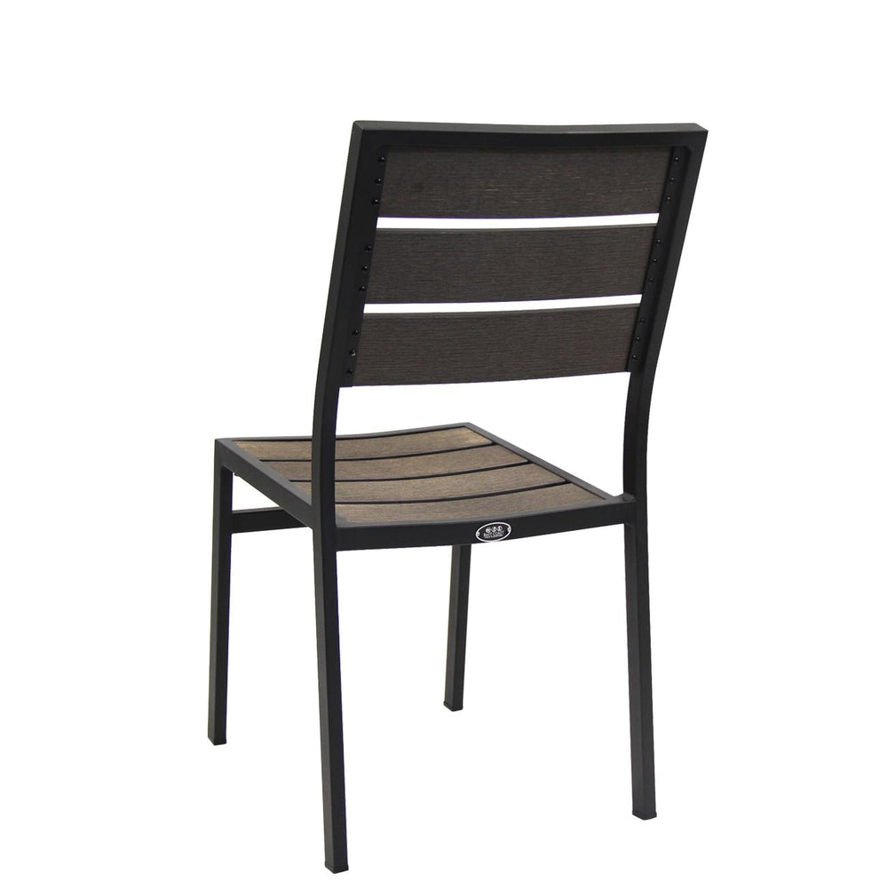Outdoor Black Frame Aluminum Chair With Imitation Teak Slats Seat And Back