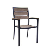 black aluminum armchair with imitation teak slats seat and back