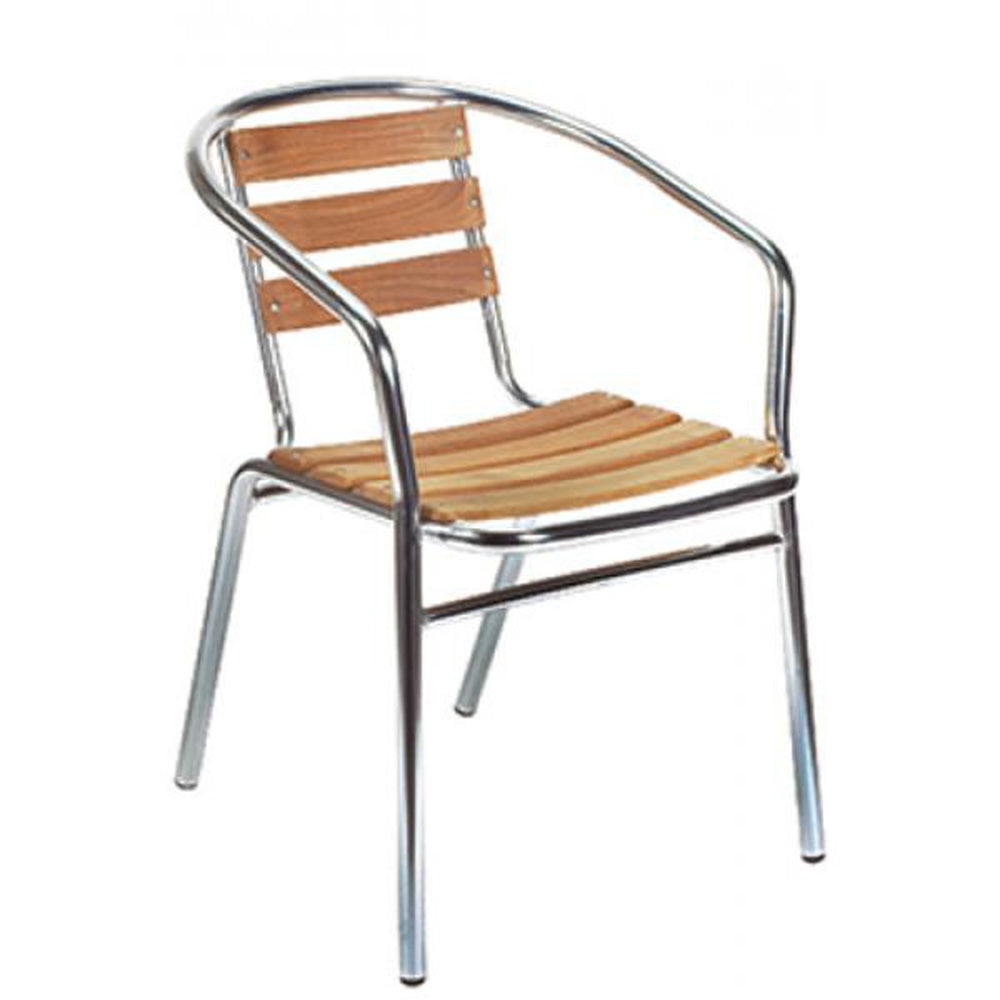 newport outdoor aluminum chair with teak slats 99