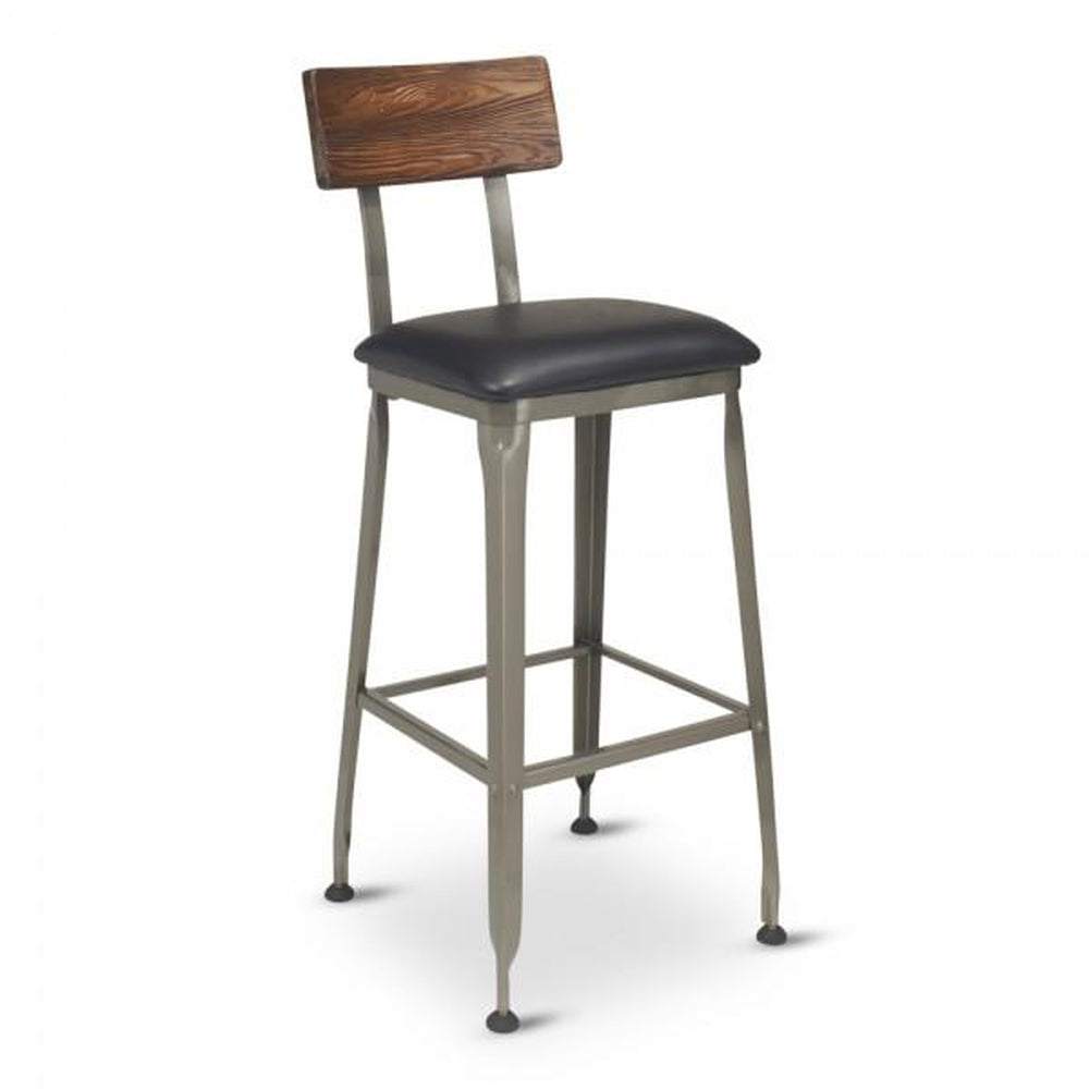 hudson metal bar stool with distressed clear frame and walnut reclaimed wood 99