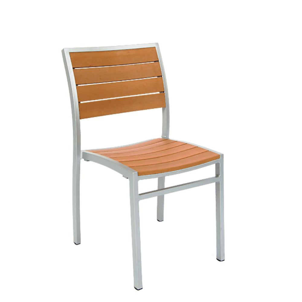 aluminum chair with imitation teak slats grey finish frame