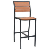 black aluminum bar stool with imitation teak slats