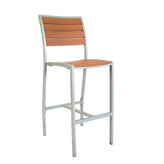 aluminum bar stool with imitation teak slats grey finish frame