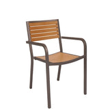 aluminum armchair with imitation teak slats rust color frame