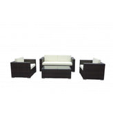 monterey all weather espresso wicker furniture set with rust free aluminum frame and white cushions 99