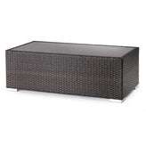 monterey all weather espresso wicker coffee table with rust free aluminum frame and glass top 99
