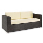 monterey all weather espresso wicker double sofa with rust free aluminum frame and white cushions 99