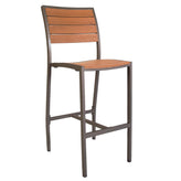 aluminum bar stool with imitation teak slats rust color frame