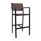 outdoor aluminum bar stool with arms and synthetic teak slats 99