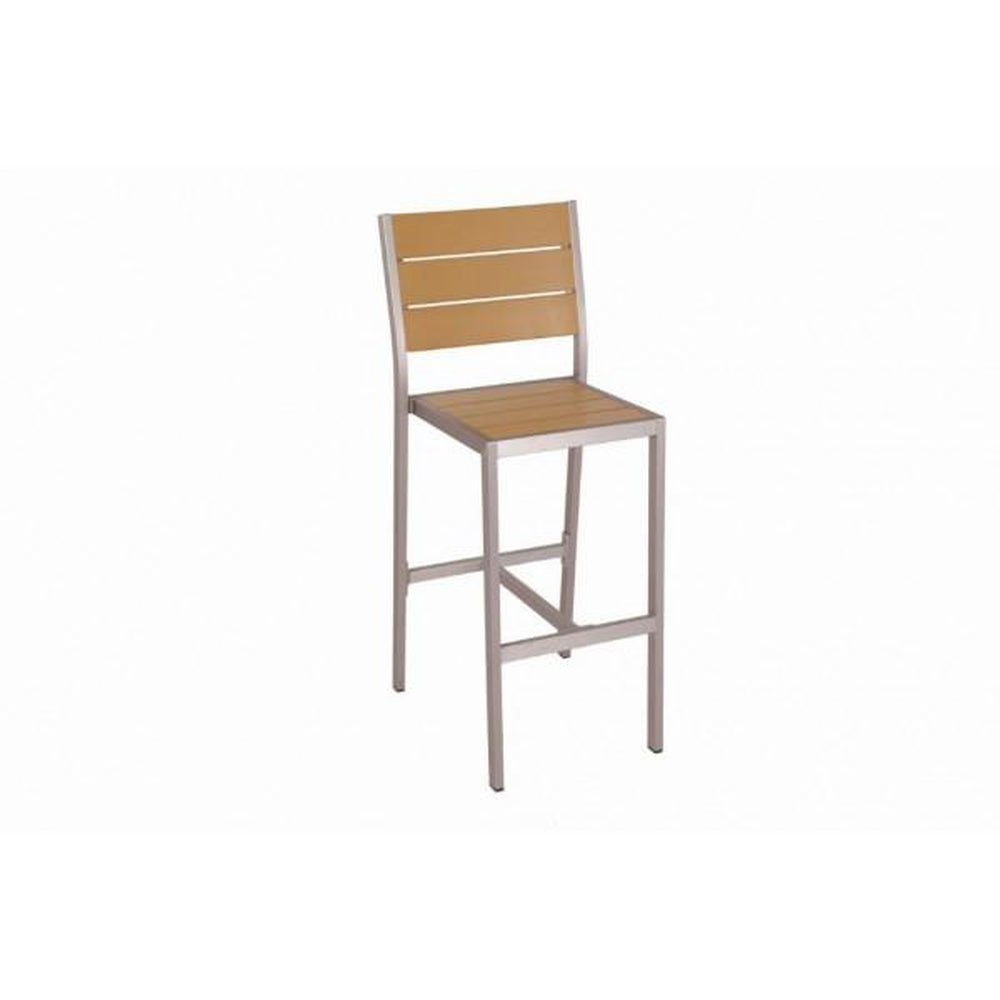 outdoor aluminum bar stool with synthetic teak slats 99